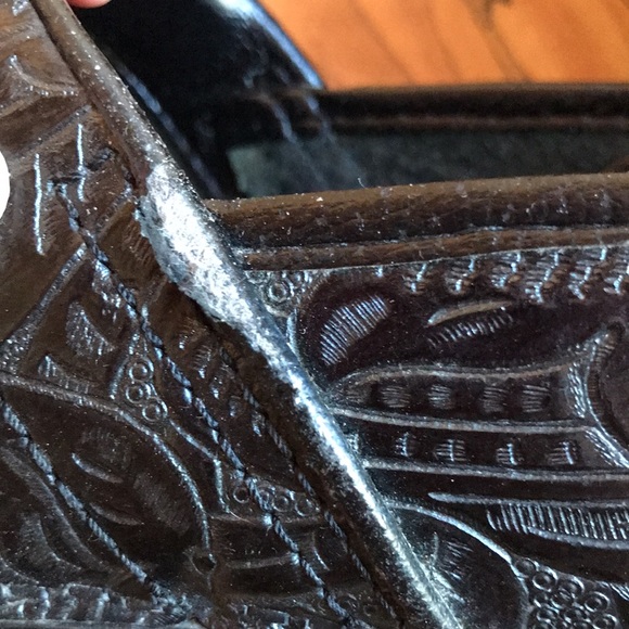 Dansko 39 pro tooled leather embossed floral pattern black stapled 2” clogs GUC - Picture 12 of 14